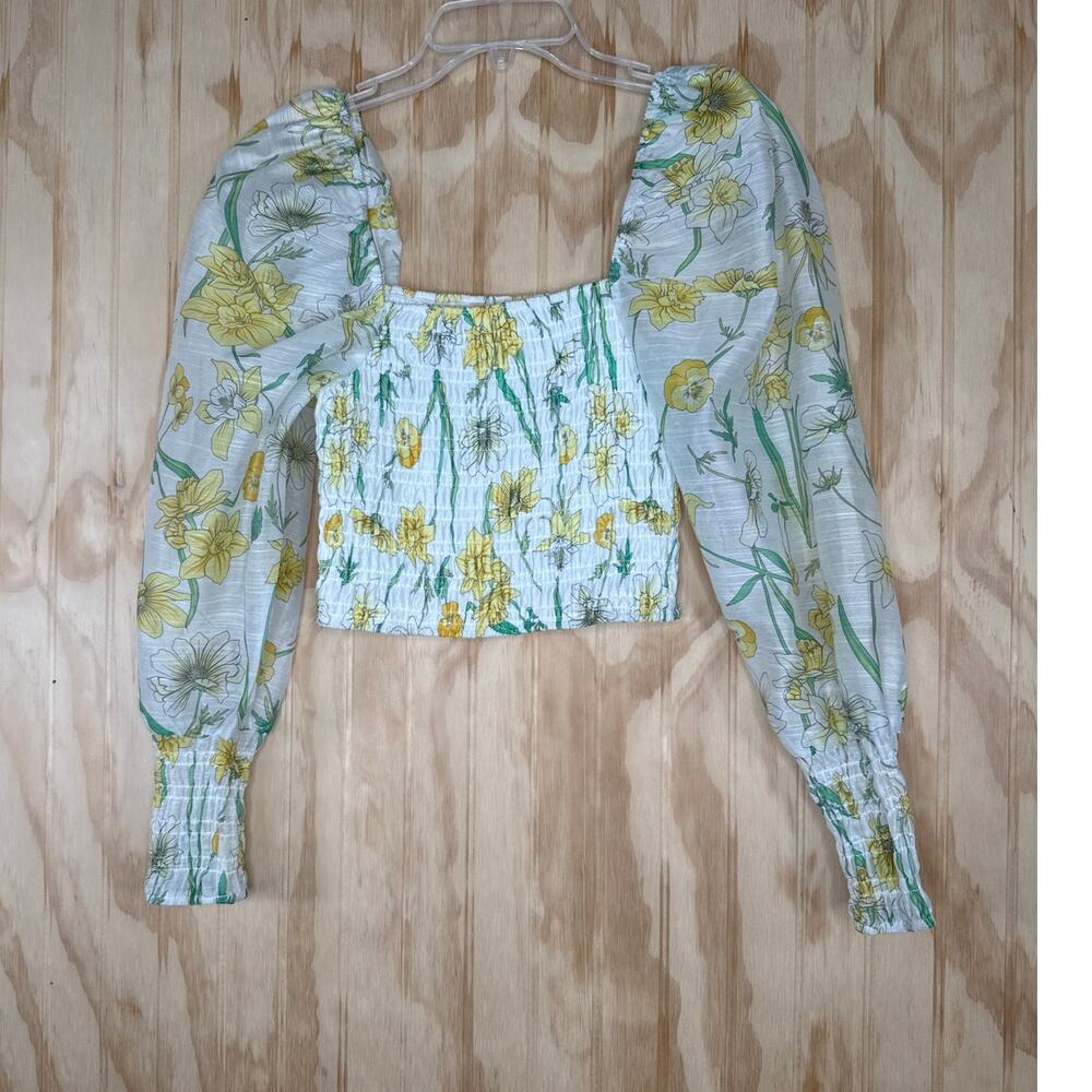 Dress Up Floral Smocked Crop Top Small Shoulder Y2K Cottagecore Gardencore